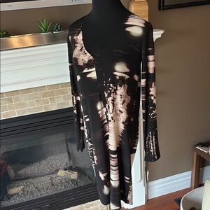 NWT Calvin Klein Black and Beige patterned Dress with semi open back size 2